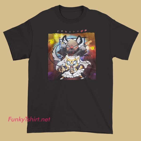 An Aggretsuko graphic T-shirt highlighting the animated red panda with bold, expressive art.
