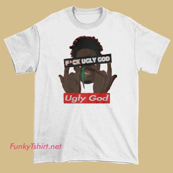 A T-shirt featuring bold and edgy graphics inspired by Ugly God's style, designed to stand out with vibrant colors and streetwear aesthetics.