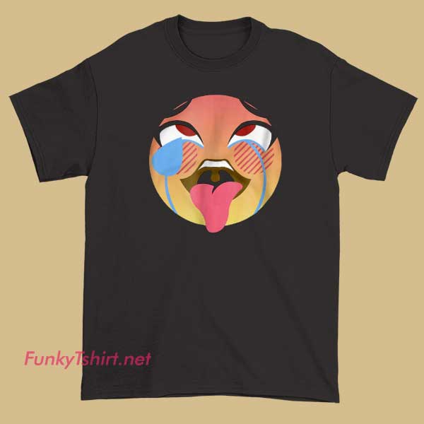 An Ahegao face emoji parody T-shirt with exaggerated facial expressions for comedic effect.