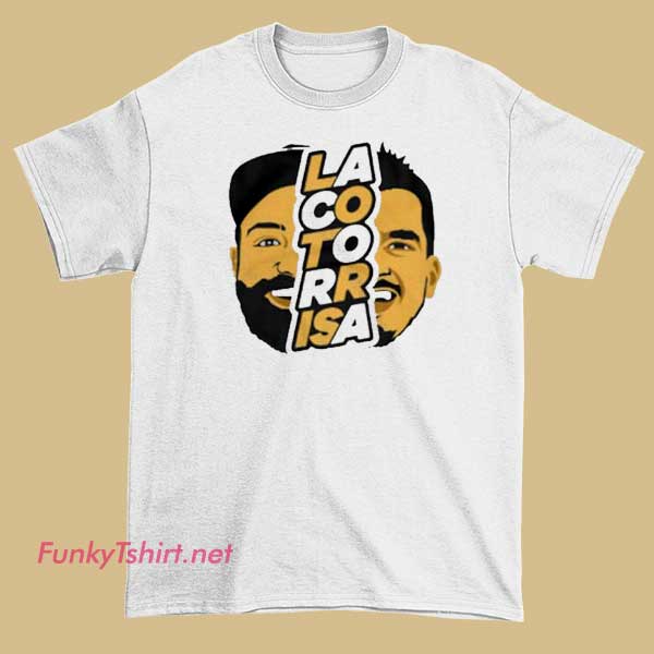 A T-shirt featuring the La Cotorrisa podcast logo or character graphics, emphasizing humor and Latin American pop culture references.