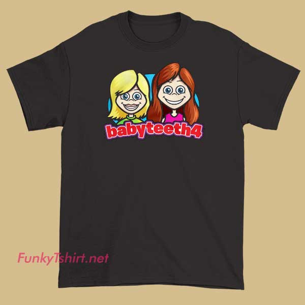 A girls' T-shirt featuring Baby Teeth 4, Jillian and Addie, with playful and cute graphics.