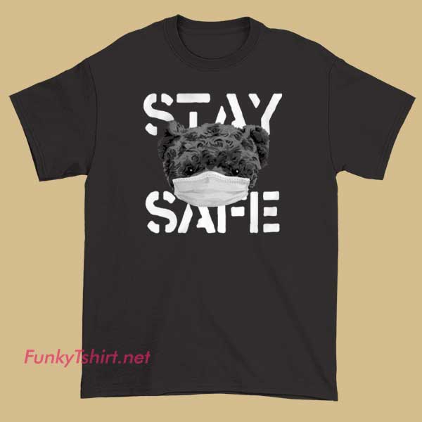 A contemporary T-shirt with "Stay Safe" message, incorporating 6lack merchandise branding, complemented by a graphic of a face mask for health awareness.